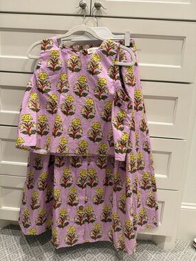 Lilac Floral Cotton Midi Skirt - Women's Skirt & Top Set size M